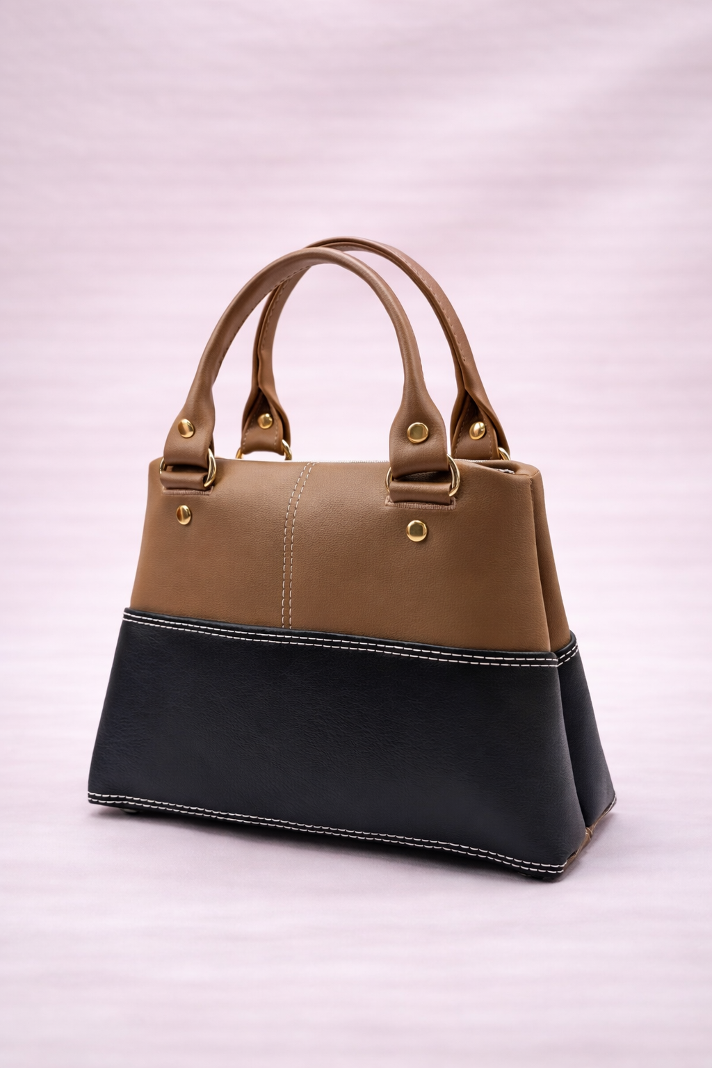 Tan and Black Structured Mini Handbag